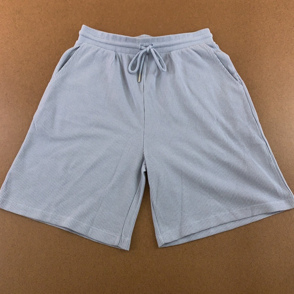 ASOS Women's Size 0-2 Blue Waffle Knit Drawstring Pocketed Lounge Shorts New